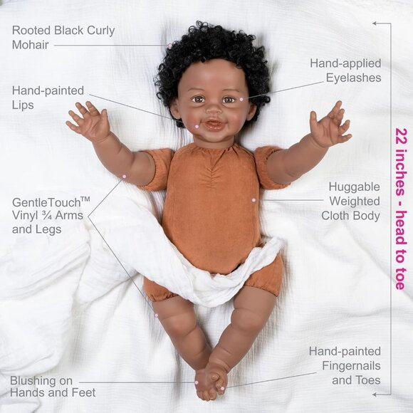 Paradise Galleries Realistic Black Reborn Baby Doll Ping Lau and Art 21" Inch - Picture 7 of 11